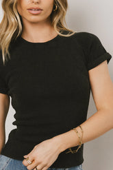 Kammie Ribbed Basic Tee in Black