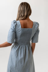 Paisley Smocked Midi Dress in Slate Blue