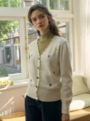 Vivian V-Neck Contrasting Embroidery Cardigan