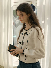 Miranda Round Neck Contrast Bow cardigan