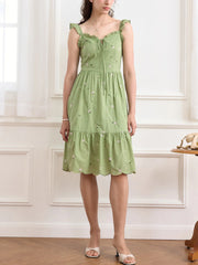 Azaria Ditsy Floral Embroidery Ruffle Cotton Dress