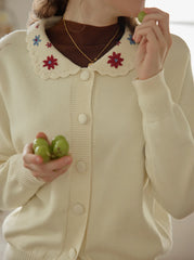 Grace Floral Embroidered Apricot Knit Cardigan