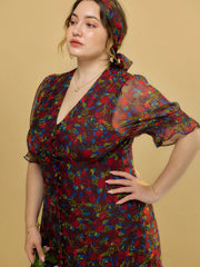 Plus Size Kora Floral Printed Maxi Dress-Dark Red