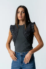 Storie Mixed Media Top in Charcoal