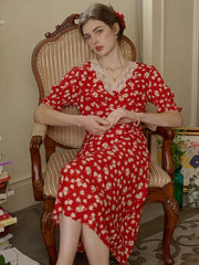 Stormi Charming V-neck Lace Trimmed Floral Print Dress