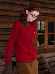 Araceli Round Neck 100% Wool Cardigan