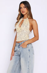 Fated Souls Beaded Halter Top Cream