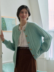 Destiny Round Neck Ribbed Wool Cardigan