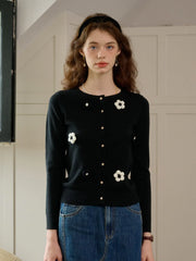Layla Round Neck 3D Flower Cardigan