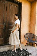 Florence Smocked Midi Dress in Taupe