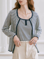 Dakota Round Neck Striped Knitted Jacket