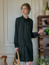 Violet Lapel Dots Pleated Dress