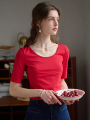 Sol Round Neck Back Lace-up Fit Cotton Top