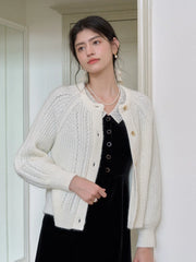 Destiny Round Neck Ribbed Wool Cardigan