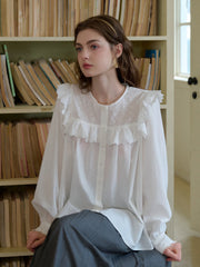 Danna Round Neck Lace Trim Blouse