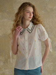 Hazel Double Collar Floral 100% Cotton Blouse