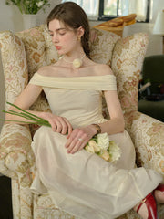 Madeleine Solid Color One Shoulder Casual Dress (No Rose Choker)