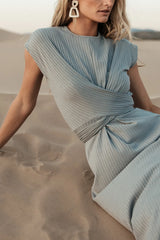 Vaeda Ribbed Tie Dress in Slate Blue