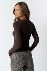 Mia Button Up Top in Brown