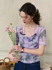 Frankie Floral Print Contrast Color Bow Top