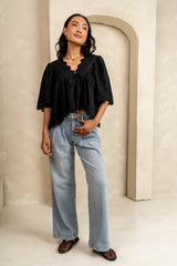 Faye Embroidered Blouse in Black