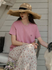 Elise Classic Crew Neck Logo Embroidered Cotton T-shirt