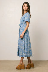 Malik Floral Midi Dress in Blue