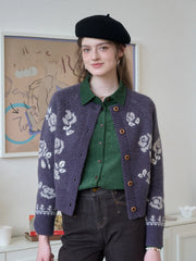 Katie Round Neck Jacquard Wool Cardigan