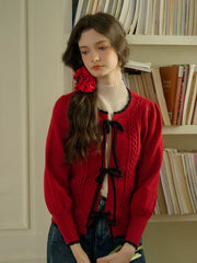 Camila Round Neck Ribbed Lace-up Cardigan