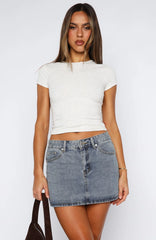 Press Reset Denim Mini Skirt Light Blue Wash