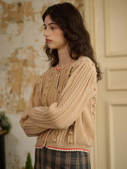 Adeline Sweet Round Neck Contrast Lace Cardigan