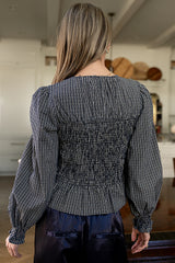 Kesley Smocked Blouse in Navy