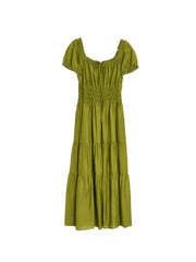 Dakota Round Neck Pleated Puff Sleeves Lyocell Dress