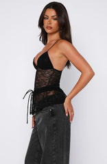 Vintage Postcard Lace Top Black