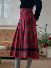 Drew A-Line Contrastng Pleated Plaid Skirt