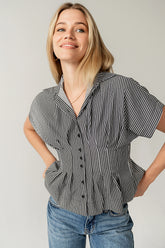 Alec Striped Blouse in Grey