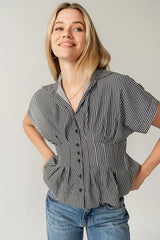 Alec Striped Blouse in Grey