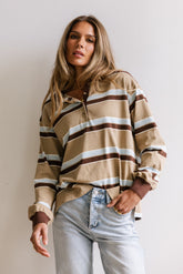 Megan Striped Top in Taupe