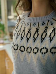 Natasha Round Neck Embroidery Colour Clash Pullover Sweater