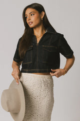 Farris Denim Collared Top in Dark Wash