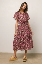 Mary Anne Floral Midi Dress in Brown