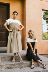 Florence Smocked Midi Dress in Taupe