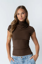 Kara Mock Neck Top in Brown