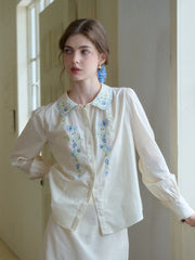 Luciana Peter Pan Collar Embroidery 100% Cotton Blouse