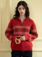 Skylar Geo Pattern Half Zip Drop Shoulder Sweater