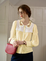 Priyanka Lace Collar Floral Long sleeve Cotton Bouse