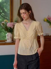 Margaret V-Neck Waist 100% Cotton Blouse