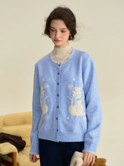 Amabel Round Neck Snowman Wool Cardigan