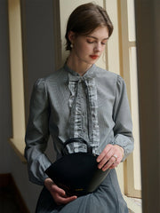 Reagan Bow Lace Contrasting Houndstooth Blouse