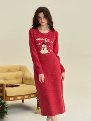 Natalie Round Neck Snowman Wool Dress